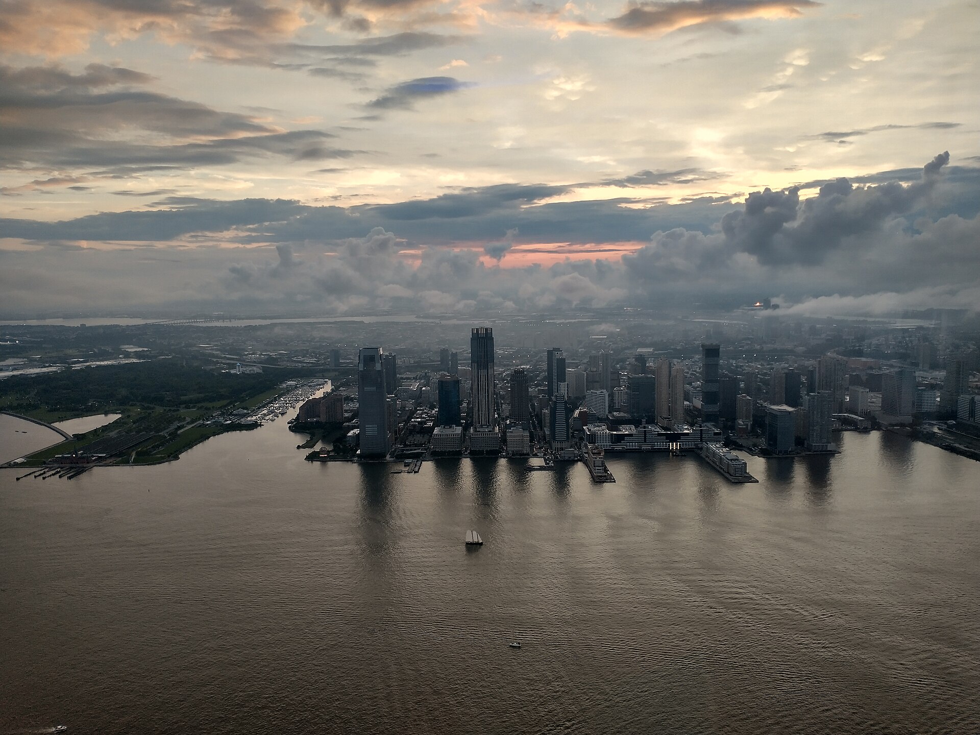 Jersey City skyline, Exchange Place waterfront at sunset